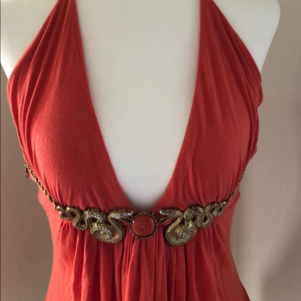 Sky Red Halter Empire Waist Tank with Decorative Trim size S FINAL MARKDOWN - Picture 2 of 4